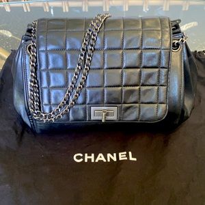 Chanel Black Lambskin Chocolate Bar Accordion Bag